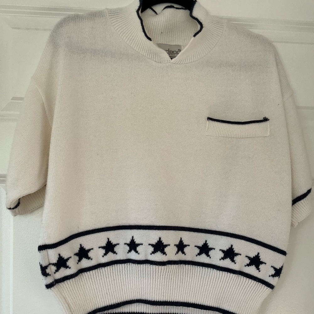 Vintage Garland Knit Sweater – Boxy Fit,‎ Star Border, M/L. Made in the USA - Picture 2 of 6